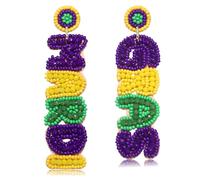 Mardi Gras Earrings for Women, Beaded Dangle Earrings Statement Carnival Earrings, Mardi Gras Accessory for Party Favors, Fat Tuesday Celebrations, Mardi Gras Parades Jewelry Gifts, Zinc, Rhinestone