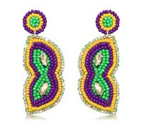 Mardi Gras Earrings for Women, Beaded Dangle Earrings Statement Carnival Earrings, Mardi Gras Accessory for Party Favors, Fat Tuesday Celebrations, Mardi Gras Parades Jewelry Gifts, Zinc, Rhinestone