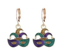 Mardi Gras Earrings for Women, Carnival Fleur De Lis Mask Crown Letter MARDI GRAS Dangle Earrings for Fat Tuesday Celebration Mardi Grass Parade Outfit Accessories, M, Brass, No Gemstone