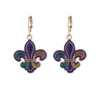 Mardi Gras Earrings for Women, Carnival Fleur De Lis Mask Crown Letter MARDI GRAS Dangle Earrings for Fat Tuesday Celebration Mardi Grass Parade Outfit Accessories, M, Brass, No Gemstone