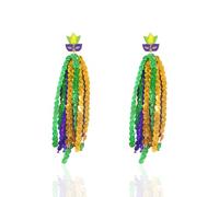 Mardi Gras Earrings for Women,Colorful Mardi Gras Tassel Earrings Carnival Sparkly Mask Dangle Earrings Fashion Purple Gold Green Theme Irregular Fringe Earrings Carnival Tassel Earrings Holiday Party