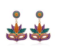 Mardi Gras Earrings for Women Dangle Colorful Acrylic Mardi Gras Earrings Fleur De Lis Mask Crown Earrings Carnival Earrings for Fat Tuesday Celebration Mardi Gras Parade Accessory Gifts, M, Acrylic