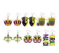 Mardi Gras Earrings for Women Dangle Happy Mardi Gras Funny Mask Letter Flower Earrings Bling for Women Mardi Gras Theme Holiday Earrings Jewelry Gifts, Metal, No Gemstone