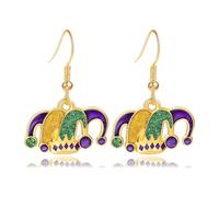 Mardi Gras Earrings for Women Glitter Enamel Letter Mask Clown Hat Purple Earrings Dangling Delicate Cute Carnival Earring Charm Mardi Gras Jewelry for Women, M, Metal, No Gemstone