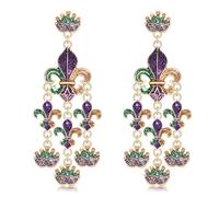 Mardi Gras Earrings for Women Glitter Layer Mask Fleur-de-Lis Dangle Earrings Fat Tuesday Parade Earrings Festive Carnival Jewelry Accessories, L, Metal, No Gemstone