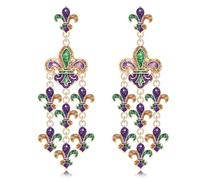 Mardi Gras Earrings for Women Glitter Layer Mask Fleur-de-Lis Dangle Earrings Fat Tuesday Parade Earrings Festive Carnival Jewelry Accessories, L, Metal, No Gemstone