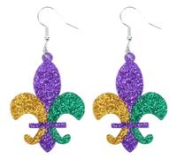 Mardi Gras Earrings for Women, Leather Acrylic Earrings for Fat Tuesday Celebration, Mardi Gras Parade Accessory Gifts, L, Faux Leather, No Gemstone