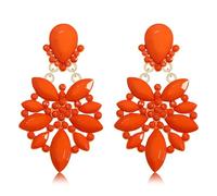 Mardi Gras Earrings for Women Multi Marquise Stone Flower Teardrop Dangle Earrings Carnival Holiday Earrings Fat Tuesday Festive Party Jewelry Gifts (Orange)