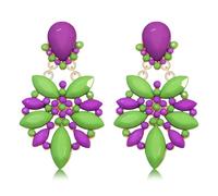 Mardi Gras Earrings for Women Multi Marquise Stone Flower Teardrop Dangle Earrings Carnival Holiday Earrings Fat Tuesday Festive Party Jewelry Gifts (Purple Green)