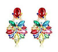 Mardi Gras Earrings for Women Multi Marquise Stone Flower Teardrop Dangle Earrings Carnival Holiday Earrings Fat Tuesday Festive Party Jewelry Gifts (Yellow Red Green Mexican)