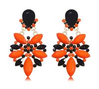 Mardi Gras Earrings for Women Multi Marquise Stone Flower Teardrop Dangle Earrings Carnival Holiday Earrings Fat Tuesday Festive Party Jewelry Gifts (Orange Black)