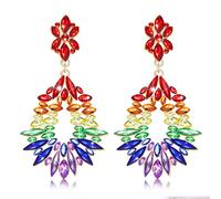 Mardi Gras Earrings for Women Multi Marquise Stone Flower Teardrop Dangle Earrings Carnival Holiday Earrings Fat Tuesday Festive Party Jewelry Gifts (Rainbow-Teardrop)