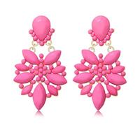 Mardi Gras Earrings for Women Multi Marquise Stone Flower Teardrop Dangle Earrings Carnival Holiday Earrings Fat Tuesday Festive Party Jewelry Gifts (Pink)