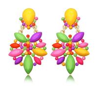 Mardi Gras Earrings for Women Multi Marquise Stone Flower Teardrop Dangle Earrings Carnival Holiday Earrings Fat Tuesday Festive Party Jewelry Gifts (colorful neon)
