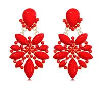 Mardi Gras Earrings for Women Multi Marquise Stone Flower Teardrop Dangle Earrings Carnival Holiday Earrings Fat Tuesday Festive Party Jewelry Gifts (Red)
