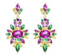 Mardi Gras Earrings for Women Multi Marquise Stone Flower Teardrop Dangle Earrings Carnival Holiday Earrings Fat Tuesday Festive Party Jewelry Gifts (Mardi Gras C)