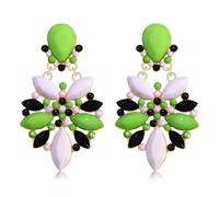 Mardi Gras Earrings for Women Multi Marquise Stone Flower Teardrop Dangle Earrings Carnival Holiday Earrings Fat Tuesday Festive Party Jewelry Gifts (Green Black White)