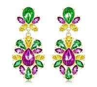 Mardi Gras Earrings for Women Multi Marquise Stone Flower Teardrop Dangle Earrings Carnival Holiday Earrings Fat Tuesday Festive Party Jewelry Gifts (Mardi Gras B)