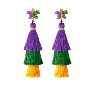 Mardi Gras Earrings for Women Purple and Gold Earrings Beaded Face Coverings, Clown Hats, Tassel Dangle Earrings Lightweight Carnival Theme Holiday Jewelry for Holiday Mardi Gras Gifts, Brass, No