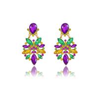 Mardi Gras Earrings for Women Purple Green Yellow Fleur De Lis Dangle Earrings Carnival Crystal Earrings Mardi Gras Party Jewelry Gifts, L, Metal, No Gemstone