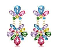 Mardi Gras Earrings for Women, Rhinestone Mardi Gras Accessory, Purple Green Gold Crystal Earrings Fat Tuesday Carnival Parade Party Jewelry Gifts, Zinc, crystal