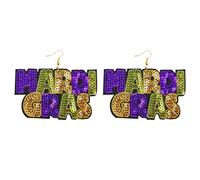 Mardi Gras Earrings for Women,Sparkly Sequins Mardi Gras Letter Dangle Drop Earrings,Festive Holiday Masquerade Parade Carnival Saint Patricks Party Celebration Earrings Jewelry Gift