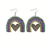 Mardi Gras Earrings for Women Wooden Mardi Gras Feather Heart Mask Earrings Carnival Theme Earrings for Women Girls Mardi Gras Party Jewelry Gifts for Women, Wood, No Gemstone
