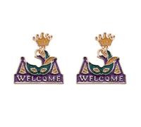 Mardi Gras Earrings Happy Mardi Gras Letter Statement Earrings Enamel Mask Drop Earrings Carnival Earrings Holiday Party Accessories, M, Zinc, No Gemstone