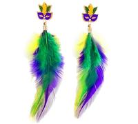 Mardi Gras Earrings Shiny Holiday Hoop Earrings Long Tassel Dangle Earrings for Women 2025 Carnival Earrings Parade Accessory Gifts, Zinc, No Gemstone
