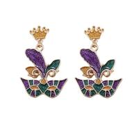 Mardi Gras Earrings Shiny Mask Crown Dangle Earrings Fleur De Lis Carnival Stud Earrings Fat Tuesday Parade Party Accessory Gifts, S, Zinc, No Gemstone