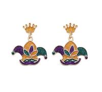 Mardi Gras Earrings Shiny Mask Crown Dangle Earrings Fleur De Lis Carnival Stud Earrings Fat Tuesday Parade Party Accessory Gifts, S, Zinc, No Gemstone