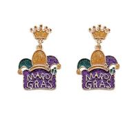 Mardi Gras Earrings Shiny Mask Crown Dangle Earrings Fleur De Lis Carnival Stud Earrings Fat Tuesday Parade Party Accessory Gifts, S, Zinc, No Gemstone