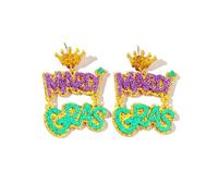 Mardi Gras Earrings Statement Acrylic Colorful Crown Letter Mask Fleur De Lis Glitter Sequins Lightweight Dangle Drop Earrings for Women Carnival Festival Parade Party Holiday Jewelry Accessories, M
