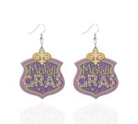 Mardi Gras Earrings,Wooden Fluer Di Lis Mardi Gras Letter Dangle Drop Earrings,Festive Holiday Masquerade Parade Carnival Saint Patricks Party Celebration Earrings Jewelry Gift