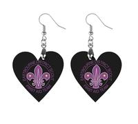 Mardi Gras Fleur De Li Round Wooden Earrings Boho Drop Pendant Fashion Gifts for Women