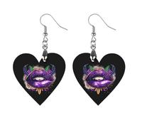 Mardi-Gras Glitter Lips Round Wooden Earrings Boho Drop Pendant Fashion Gifts for Women