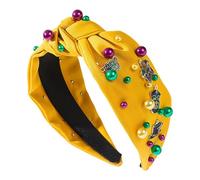Mardi Gras Hair Band, Mardi Gras Knotted Headband | Thick Carnival Parade Headband with Wide Knot - Carnival Jeweled Headband with Rhinestones, Colo