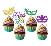 Mardi Gras Happy Birthday Cupcake Toppers, Mardi Gras Birthday Decorations, Masquerade Mask Cupcake Decor, Masks Fleur De Lis Carnival Themed Birthday Party Decorations 20pcs