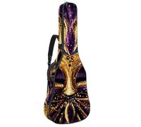 Mardi Gras Holiday Golden Glitter Cover Acoustic Guitar Gig Bag, 1 cm Thick Padding Waterproof Guitar Case Backpack with Dual Adjustable Shoulder Strap for 40-42 Inch Guitar