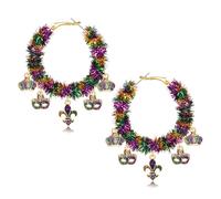 Mardi Gras Hoop Earrings for Women Fleur De Lis Mask Crown Earrings Fat Tuesday Carnival Earrings Mardi Gras Outfits Accessories Parade Party Favors Gifts, L, Alloy Steel, No Gemstone
