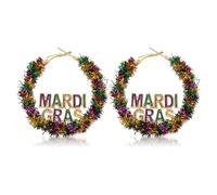 Mardi Gras Hoop Earrings for Women Fleur De Lis Mask Crown Earrings Fat Tuesday Carnival Earrings Mardi Gras Outfits Accessories Parade Party Favors Gifts, L, Alloy Steel, No Gemstone