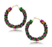 Mardi Gras Hoop Earrings for Women Fleur De Lis Mask Crown Earrings Fat Tuesday Carnival Earrings Mardi Gras Outfits Accessories Parade Party Favors Gifts, L, Alloy Steel, No Gemstone