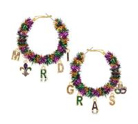 Mardi Gras Hoop Earrings for Women Fleur De Lis Mask Crown Earrings Fat Tuesday Carnival Earrings Mardi Gras Outfits Accessories Parade Party Favors Gifts, L, Alloy Steel, No Gemstone