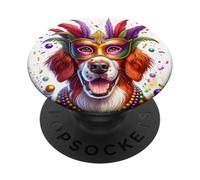 Mardi Gras Irish Red and White Setter Dog PopSockets Adhesive PopGrip