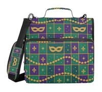 Mardi Gras Jazz-Fest Plaid 3 Rings 3.8cm Office Binder Organizer with Handle and Removable Shoulder Strap Easy to Carry Portable High School Student Portfolio