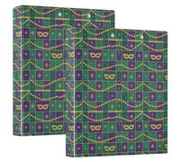 Mardi Gras Jazz-Fest Plaid Data Binders with Pockets 1 Pack 1.5" Assorted Binders Office Organizer Hardcover