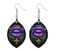 Mardi-Gras Lips Round Wooden Earrings Boho Drop Pendant Fashion Gifts for Women