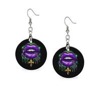 Mardi-Gras Lips Round Wooden Earrings Boho Drop Pendant Fashion Gifts for Women