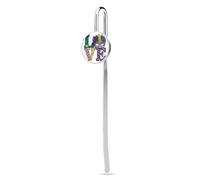 Mardi Gras Love Design Green Purple Stainless Steel Metal Book Mark Marker, Bookmarks Page Holder with Crystal Glass for School Reader Office Supplies