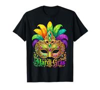 Mardi Gras Mask Fleur De Lis Carnival Feather Art T-Shirt